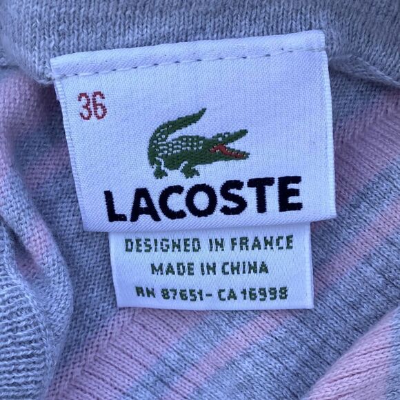 Lacoste Pink/Gray Cashmere Blend V-Neck Hoodie/Sweater. Small/4 (Euro 36). EUC - Picture 3 of 5